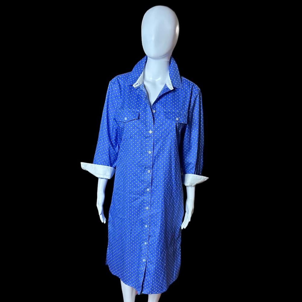 Jones New York Signature Woman’s Blue Polka Dot Dress Sz L